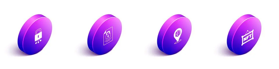 Set Isometric Cyber security, Document and lock, NFT Digital crypto art and icon Illustrazione stock
