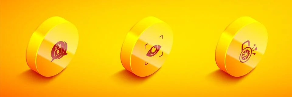 Set Isometric Cyber security, Eye scan and icon. Vector Stock Illustration