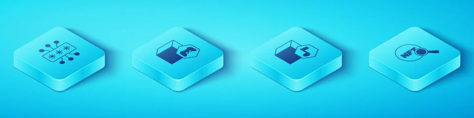 Set Isometric Cyber security, NFT Digital crypto art, Search and  icon. Vecto Stock Illustration