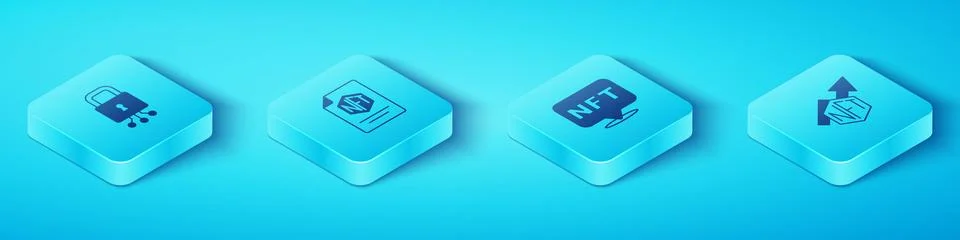 Set Isometric Cyber security, NFT contract, growth bar chart and Digital cr.. Stock Illustration