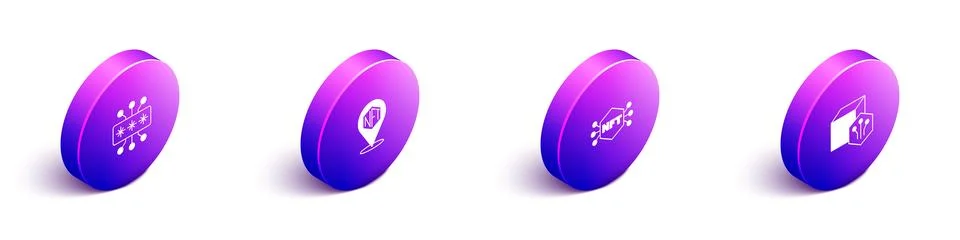 Set Isometric Cyber security, NFT Digital crypto art,  and  icon. Vector Stock Illustration