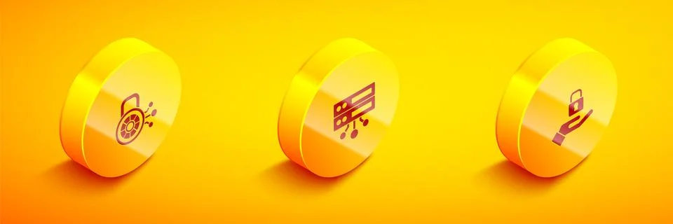Set Isometric Cyber security, Server, Data, Web Hosting and Lock hand icon 스톡 일러스트