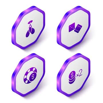 Set Isometric Dart arrow, Game dice, Casino chips and with dollar icon. Pur.. 스톡 일러스트