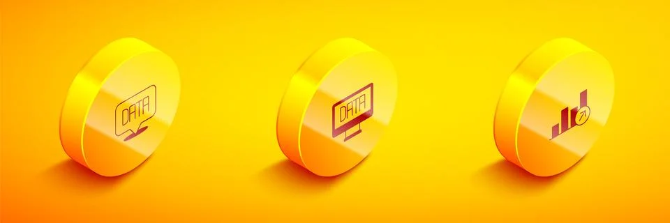 Set Isometric Data analysis, and Financial growth icon. Vector Stock Illustration