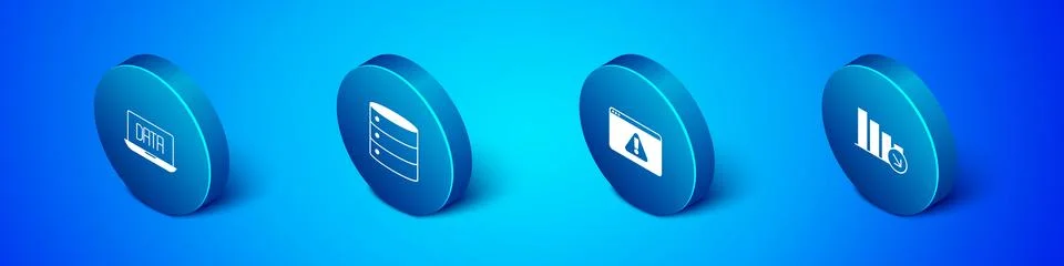 Set Isometric Data analysis, Browser with exclamation mark, Financial growth Illustrazione stock