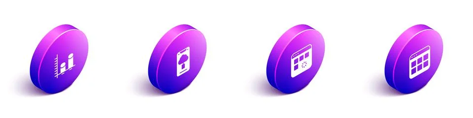 Set Isometric Data analysis, Cloud technology data transfer, Loading window and Stock Illustration