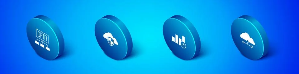 Set Isometric Data analysis, Financial growth, Network cloud connection and 스톡 일러스트