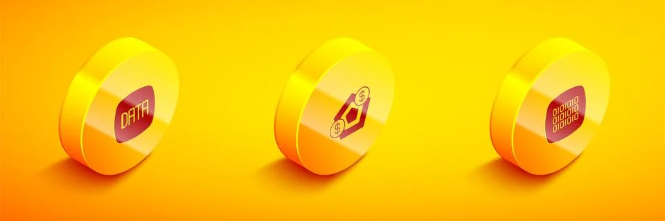 Set Isometric Data analysis, Financial growth and Binary code icon. Vector Illustrazione stock