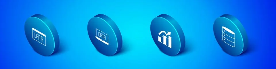 Set Isometric Data analysis, Financial growth, Server and icon. Vector Stock Illustration