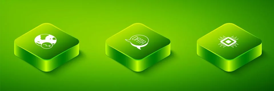 Set Isometric Data analysis, Processor CPU and Financial growth icon. Vector Stock Illustration