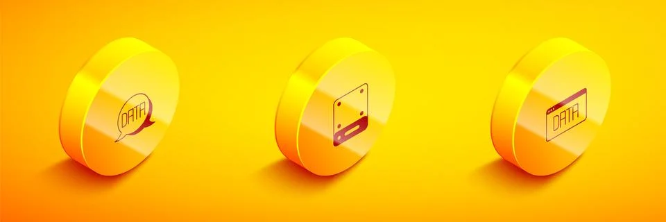 Set Isometric Data analysis, Server and icon. Vector Stock Illustration