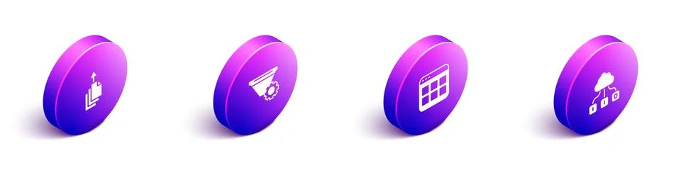Set Isometric Data export, Filter setting, Browser files and Cloud technology Illustrazione stock