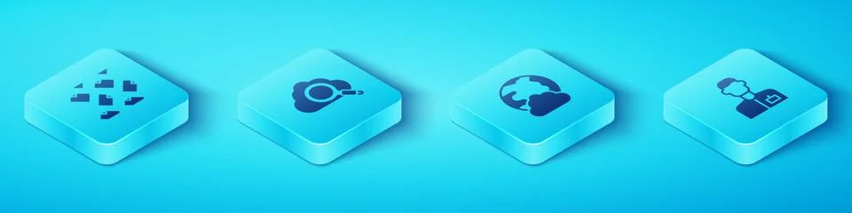 Set Isometric Data stream, Search cloud computing, Analyst engineer and Social Stock Illustration