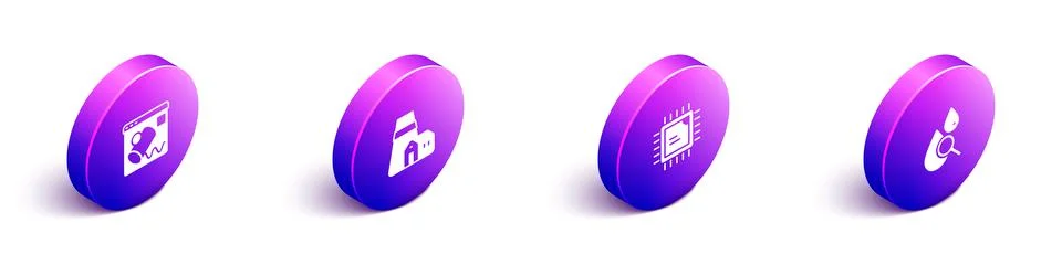 Set Isometric Data visualisation, Power station plant, Processor CPU and Drop 스톡 일러스트