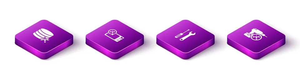 Set Isometric Database server service, Microwave oven, Screwdriver and wrench イラスト素材