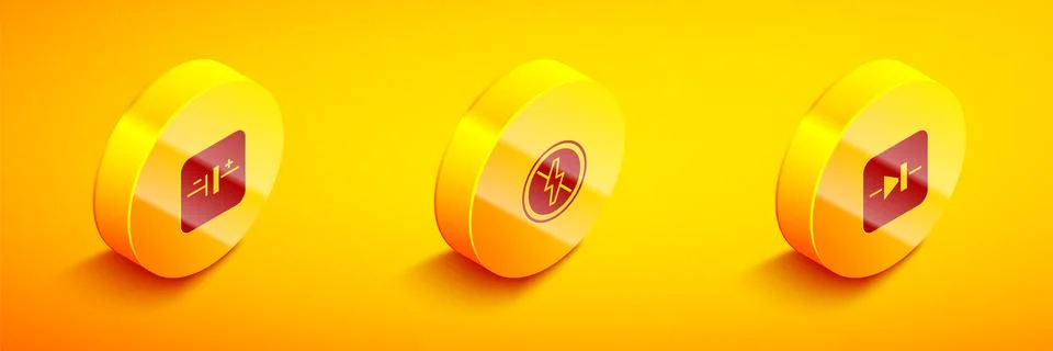 Set Isometric DC voltage source, No lightning and Diode electronic circuit icon 스톡 일러스트