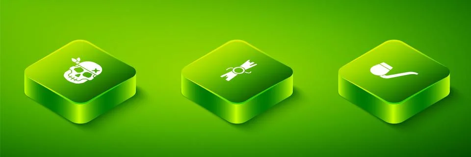 Set Isometric Decree, parchment, scroll, Smoking pipe and Skull icon. Vector 스톡 일러스트