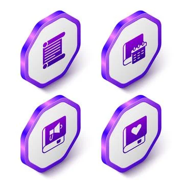 Set Isometric Decree, parchment, scroll, Daily paper notepad, Book and Romance Stock Illustration