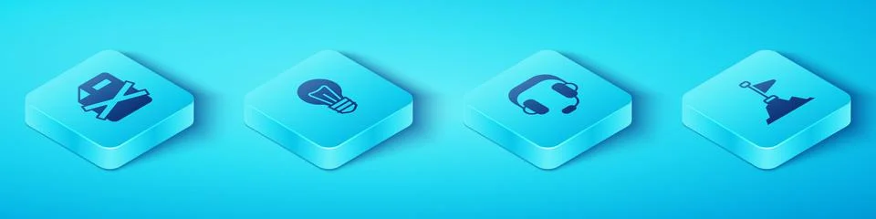 Set Isometric Delete file document, Light bulb, Mountains with flag on top and Illustrazione stock