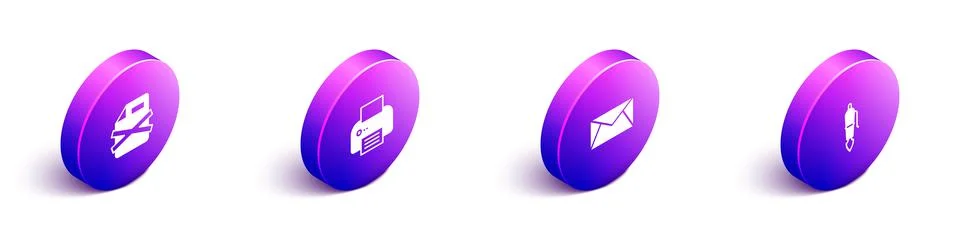 Set Isometric Delete file document, Printer, Mail and e-mail and Fountain pen Stock Illustration