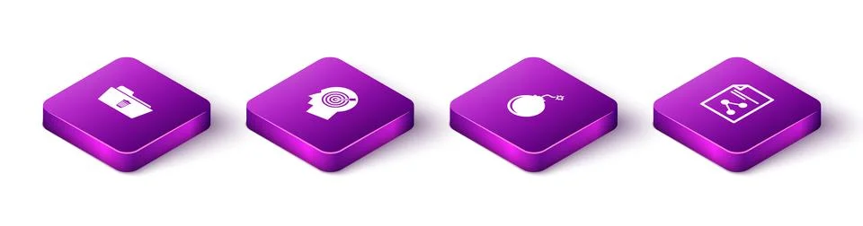 Set Isometric Delete folder, Head hunting concept, Bomb ready to explode and Stock Illustration