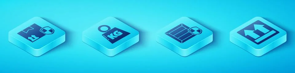 Set Isometric Delivery pack security with shield, Weight, This side up and Illustrazione stock