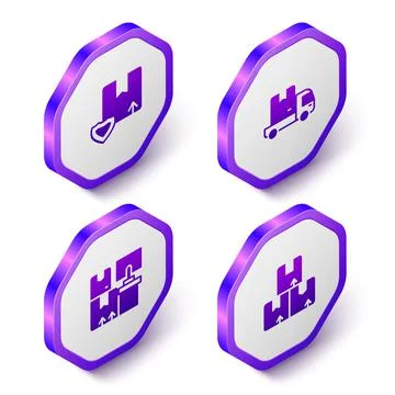 Set Isometric Delivery security with shield, cargo truck, Warehouse boxes and Stock Illustration