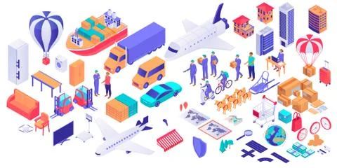 Set of isometric delivery service concept isolated on white background Illustrazione stock