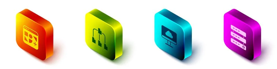 Set Isometric Different files, Folder tree, Cloud technology data transfer and Stock Illustration