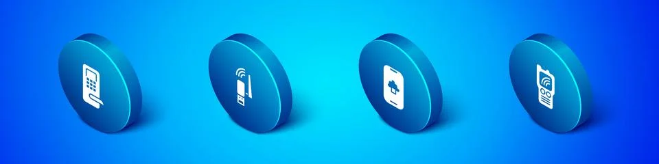 Set Isometric Digital door lock, Cloud technology data, Walkie talkie and Usb Illustrazione stock