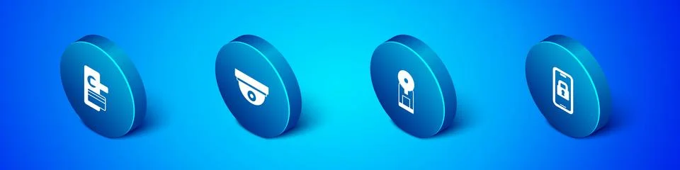 Set Isometric Digital door lock, Smart coffee machine,  and Motion sensor i.. Stock Illustration