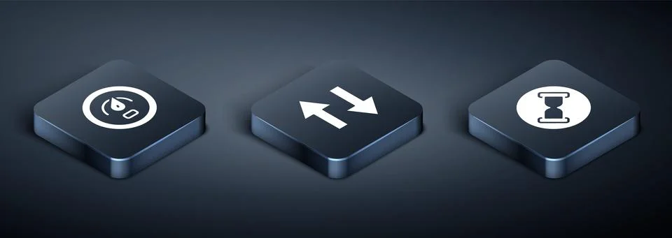 Set Isometric Digital speed meter, Old hourglass with sand and Arrow icon 스톡 일러스트