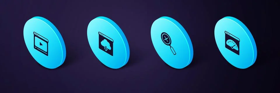 Set Isometric Digital speed meter, Magnifying glass and delete, Cloud download イラスト素材