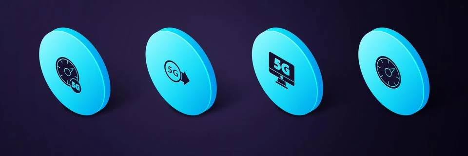 Set Isometric Digital speed meter 5G, Monitor with network, and icon. Vector 스톡 일러스트