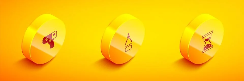 Set Isometric Digital thermometer, Drawing compass and Old hourglass with sand Stock-Illustration