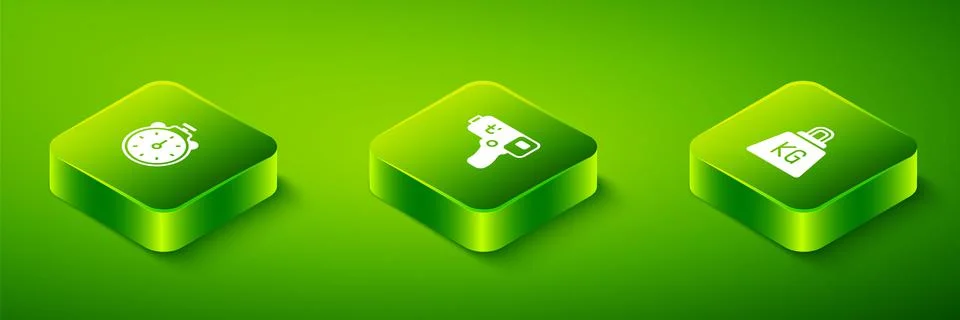 Set Isometric Digital thermometer, Weight and Stopwatch icon. Vector イラスト素材