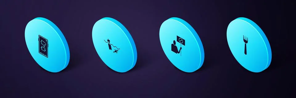 Set Isometric Disposable plastic fork, Nature saving protest, Problem pollution Stock Illustration