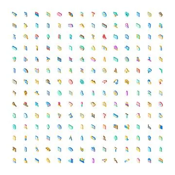 Set of isometric diverse colorful user interface icons 스톡 일러스트