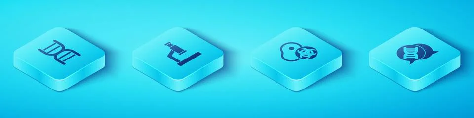 Set Isometric DNA symbol, Microscope, and Genetically modified meat icon. Vector Illustrazione stock