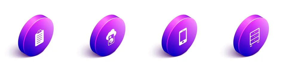 Set Isometric To do list or planning, Cloud database, Mobile phone and Archive Stock Illustration