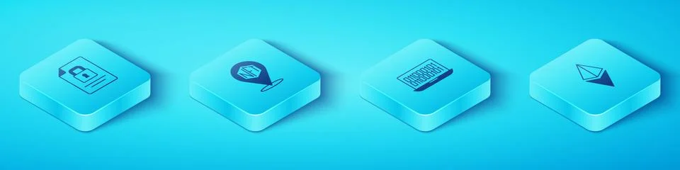 Set Isometric Document and lock, NFT Digital crypto art, Ethereum ETH and B.. Stock Illustration