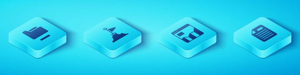 Set Isometric Document folder Mountains with flag on top File document and Gr Stock Illustration