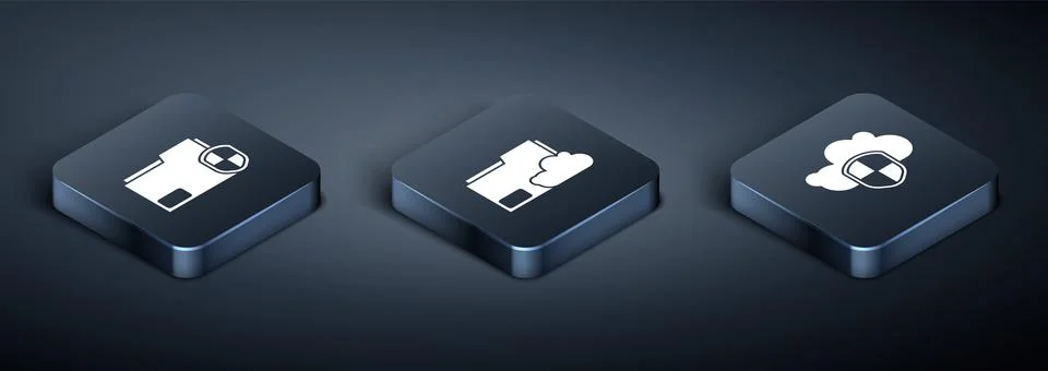 Set Isometric Document folder protection, Cloud and shield and Cloud storage Stock Illustration