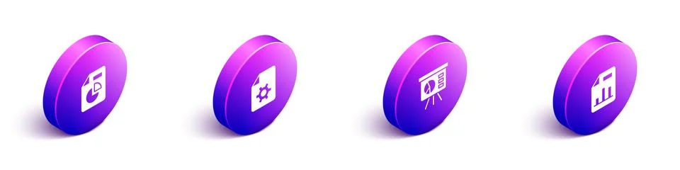 Set Isometric Document with graph chart, settings, Board and icon. Vector Illustrazione stock