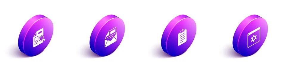 Set Isometric Document with graph chart, Mail and e-mail, To do list or planning Illustrazione stock