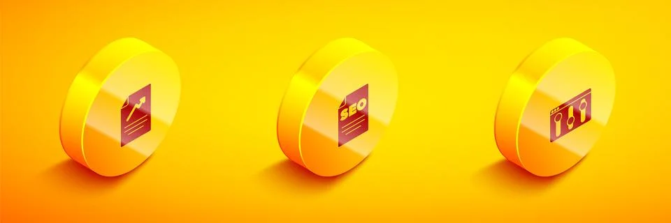 Set Isometric Document with graph chart, SEO optimization and Browser setting Stock Illustration