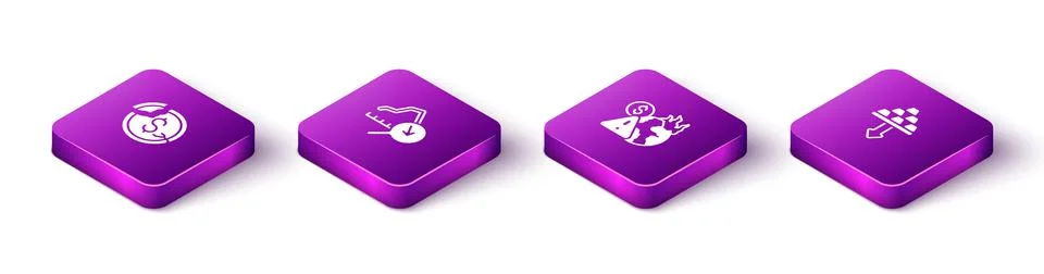 Set Isometric Dollar rate decrease, Global economic crisis, and Gold bars icon Stock Illustration