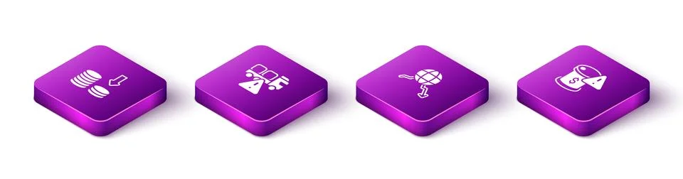 Set Isometric Dollar rate decrease, Stop delivery cargo truck, Global economic 库存插图