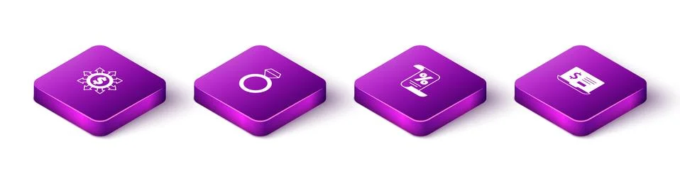 Set Isometric Dollar, share, network, Diamond engagement ring, Finance document イラスト素材
