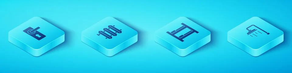 Set Isometric Door handle, Heating radiator, Shower and Hotel room bed icon.. Stock Illustration